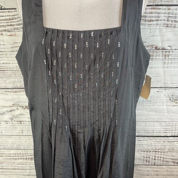 Coldwater Creek Dress size 14 Gray Beaded Flared Sequins Pleating Midi Lagenlook - Picture 4 of 9